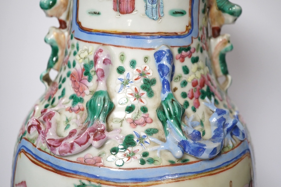 A large 19th-century Chinese famille rose baluster vase, 46cm high. Condition - section of rim lacking otherwise fair